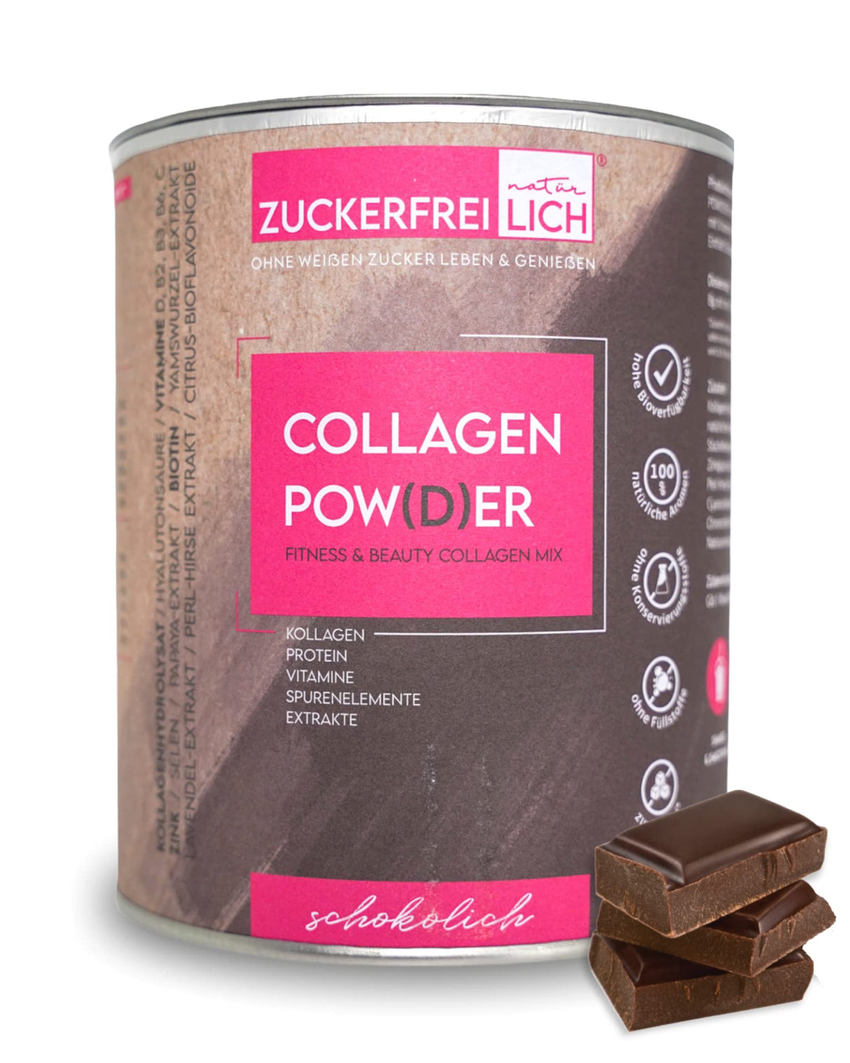 ZUCKERFREIlich Collagen Pulver kokos 240g ohne Zucker, Kollagen mit Vitaminen, zuckerfreies Protein und Spurenelementen, hochdosiert mit 7.000 mg Kollagenhydrolysat pro Portion