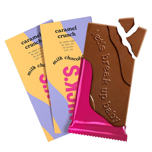 Nicks Milk Chocolate Caramel Crunch Ingen tilsatt sukker, glutenfri, lavkarbo, ingen palmeolje, keto sjokoladebarer (3x75g)