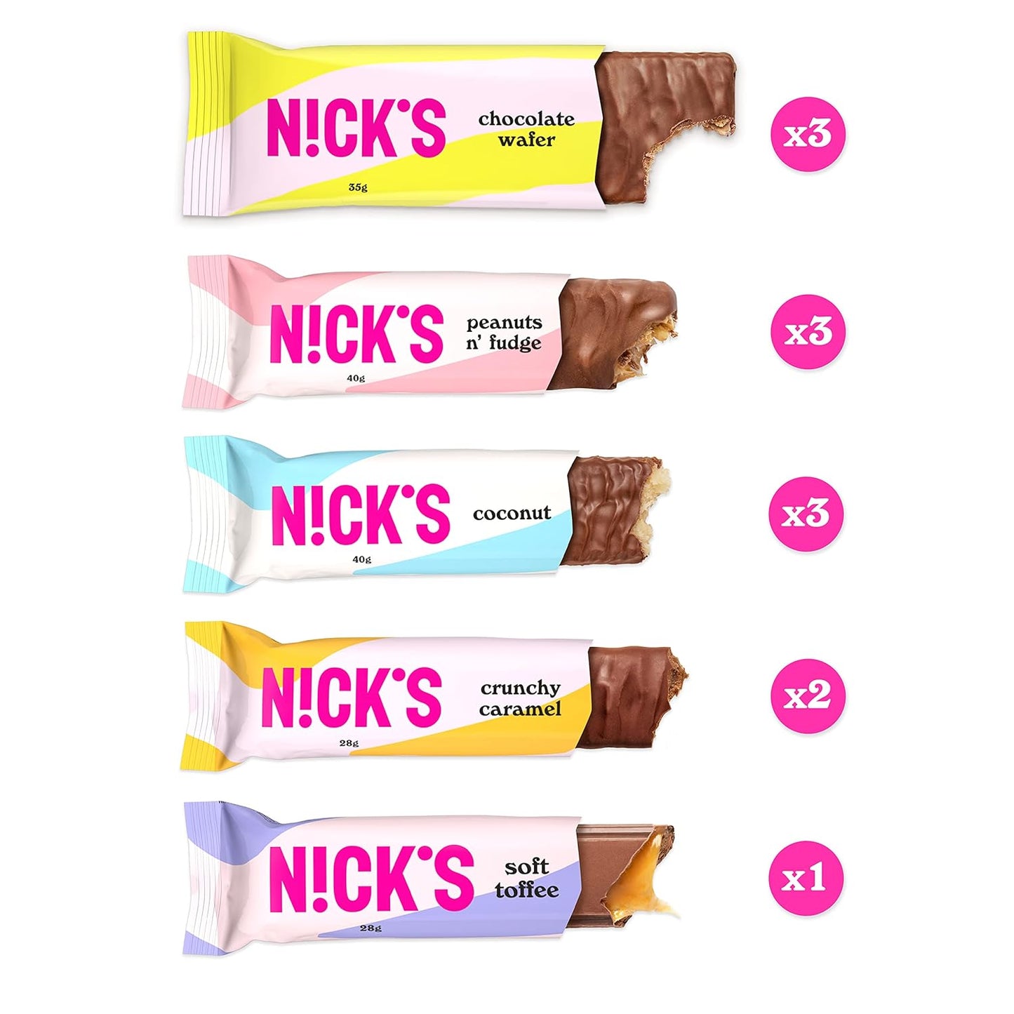 Nicks Chocolate Keto Bar Favoritter Bland med sjokoladebarer uten tilsatt sukker, glutenfri, lavkarbo -søtsaker (12 snacksbarer)