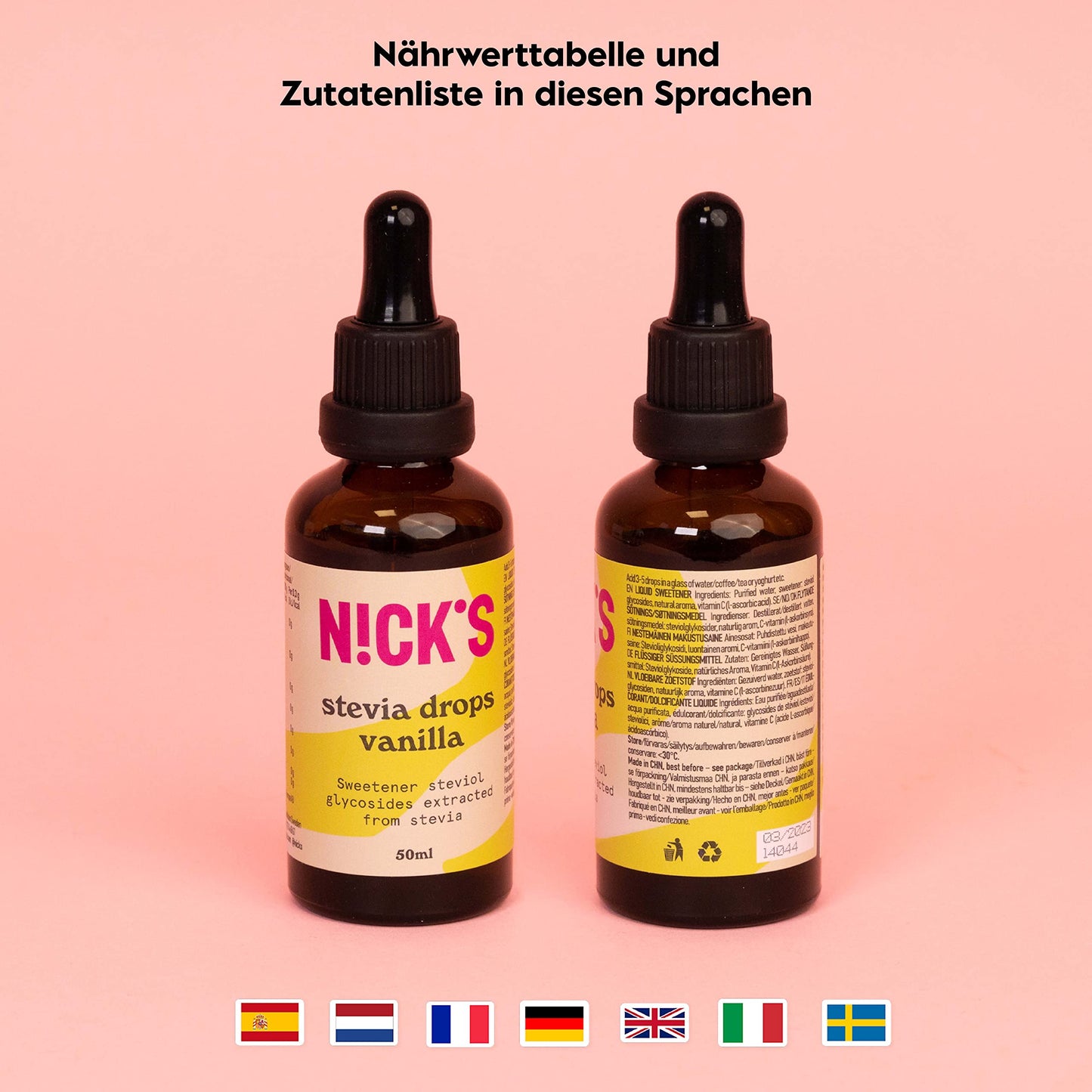 Nicks stevia Cookies y gotas de sabor a crema (50 ml) Sweetener de mesa sin azúcar sin calorías, sustituto de azúcar bajo en carbohidratos, edulcorante, edulcorante líquido, alternativa al azúcar, edulcorante con pipeta