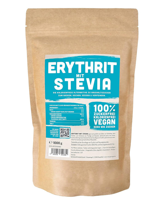 Erythritol + Stevia natürlicher Zuckerersatz ohne Kalorien 1: 1 Süße im Vergleich zu Zucker, ohne Geschmack seiner eigenen, gesunden Alternative zum Kochen, Backen, Süßungen (1 kg Doypack)