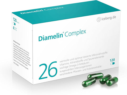 Complexul Diamelin - Supliment dietetic pentru un nivel normal de zahăr din sânge cu crom adecvat și pentru diabetici - 26 de vitamine și micronutrienți, cum ar fi OPC, scorțișoară, ghimbir, bacterii intestinale importante