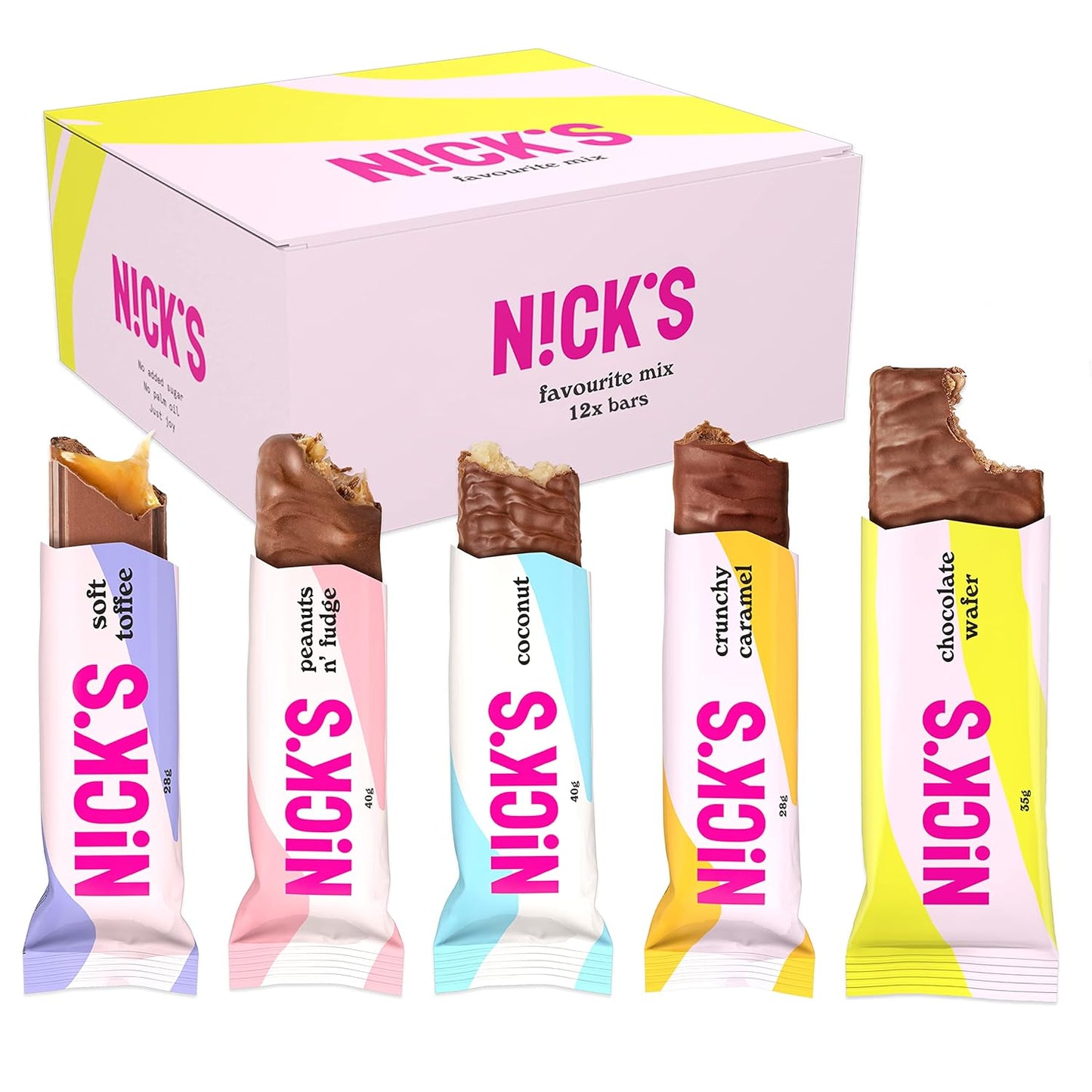 Nicks Schokoladen -Keto -Bar Favoriten mit Schokoladenstangen ohne zugesetzten Zucker, glutenfreie, niedrige Kohlenhydrat -Süßigkeiten (12 Snacks Riegel)