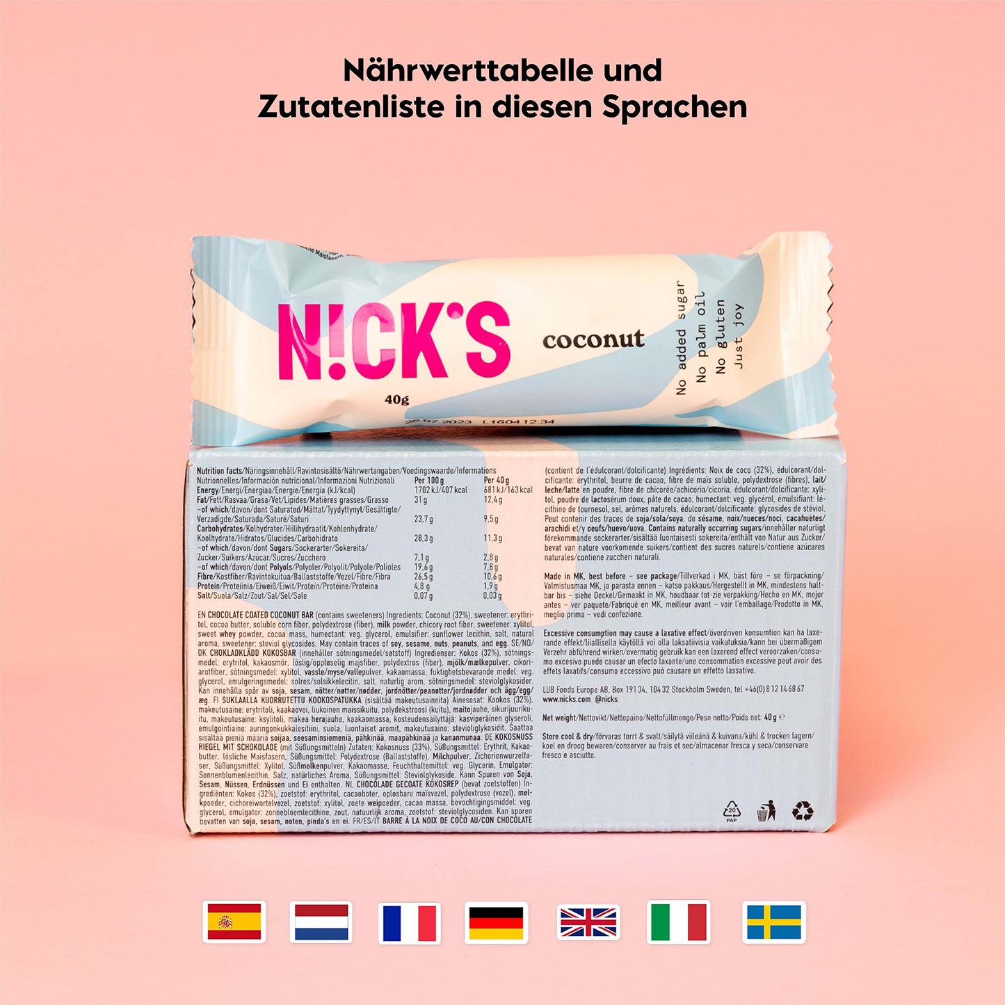 Nicks Keto Bars Erdnüsse N Fudge, Schokoladen Erdnüsse Karamell -Snacks, 175 Kalorien, 3,9 Nettokohlenhydrate, kein Zucker, glutenfrei, kohlenhydratarm (15 x 40 g)