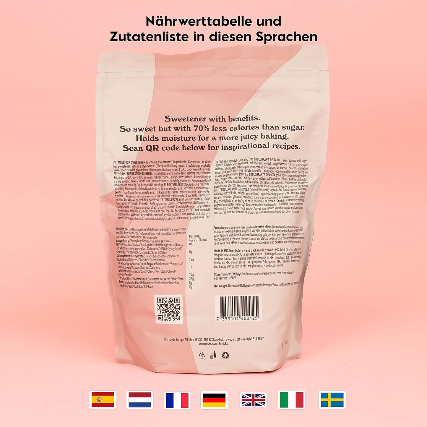 Nicks bruker som sukker, sukkererstatning med lite kaloriinnhold, perfekt lavkarbo bakingsmiddelblanding av xylitol, erythritol, stevia og polydextrose | Keto | Vegan (1 kg)