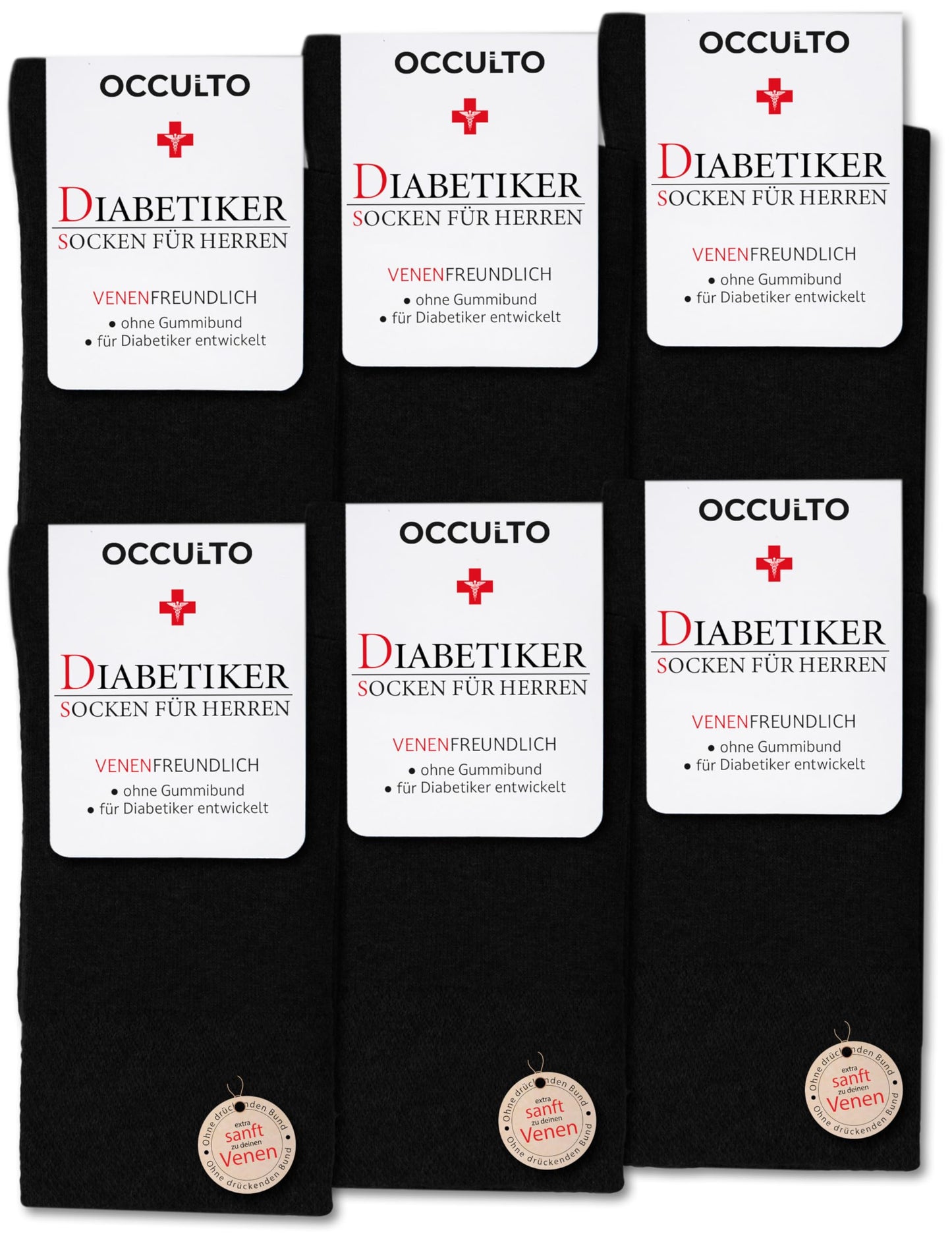 Occulto diabetic socks men seamless without elastic waistband cotton 6-pack (model: Oliver)