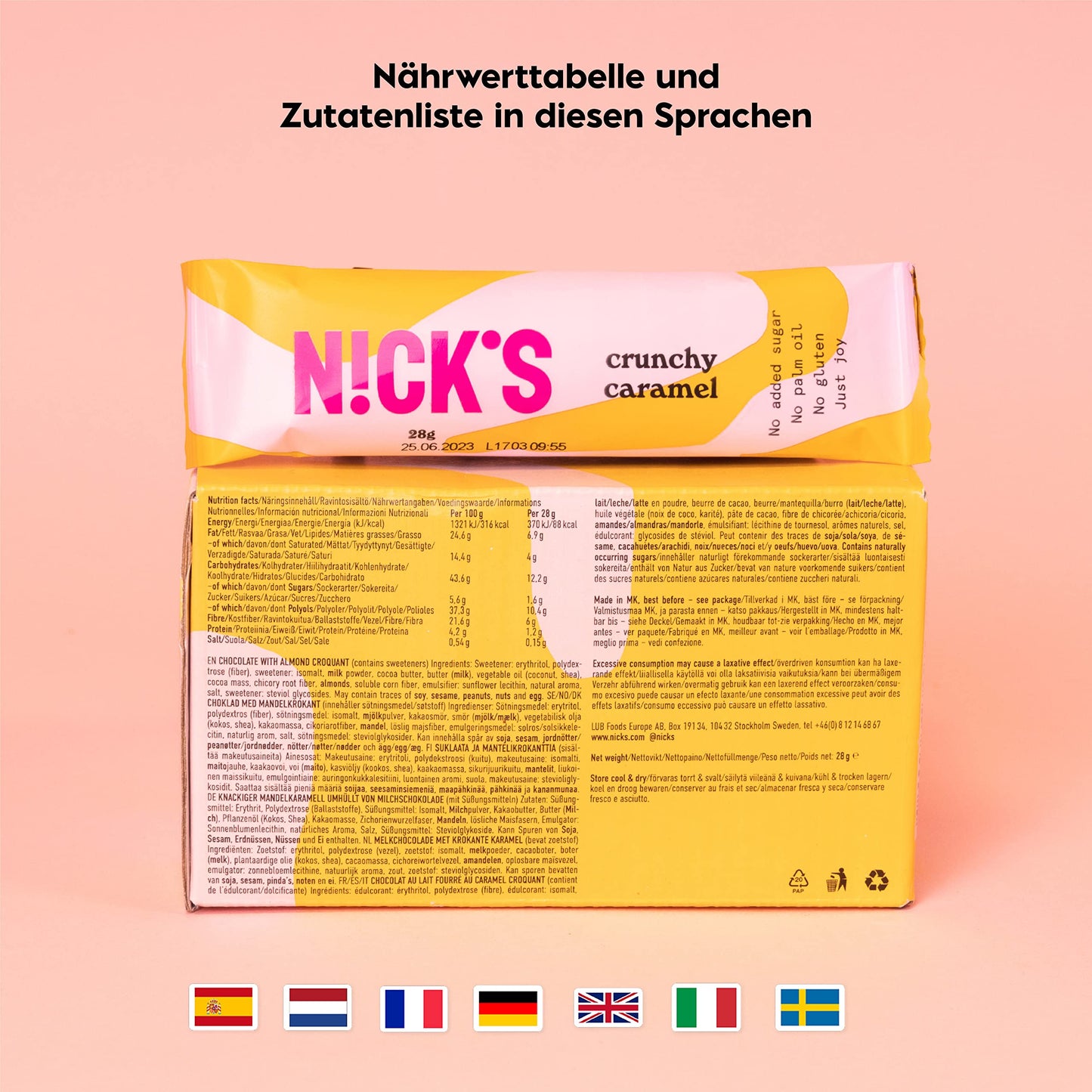 Nicks Keto Bars Erdnüsse N Fudge, Schokoladen Erdnüsse Karamell -Snacks, 175 Kalorien, 3,9 Nettokohlenhydrate, kein Zucker, glutenfrei, kohlenhydratarm (15 x 40 g)