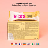 Nicks Keto Bar Crunch di mandorle, barre di mandorle al cioccolato vegano, 173 calorie, 2,8 carboidrati netti, senza zucchero aggiunto, glutine senza glutine, dolci a basso contenuto di carboidrati (12x40g)