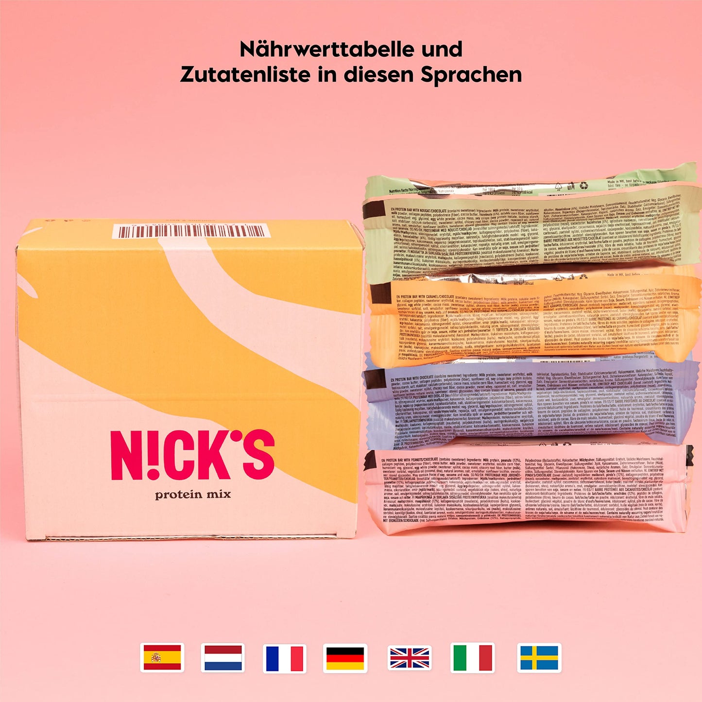 Nicks Protein Bar Mix, Keto Protein Bars Low Carb Snacks uden tilsat sukker, glutenfri | 15 g protein med kollagen (9 proteinstænger x 50g)