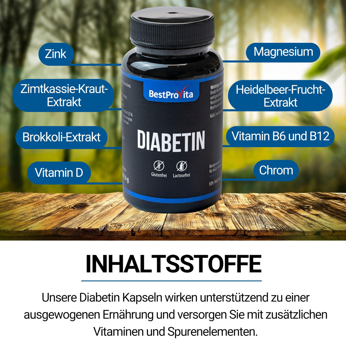 BestProvita Diabetin Capsules (3 x 60 Diabetin Capsules) - Naturlig multivitaminstøtte for type 2 Diabetes, blodsukker senking og diabetes -vitaminer