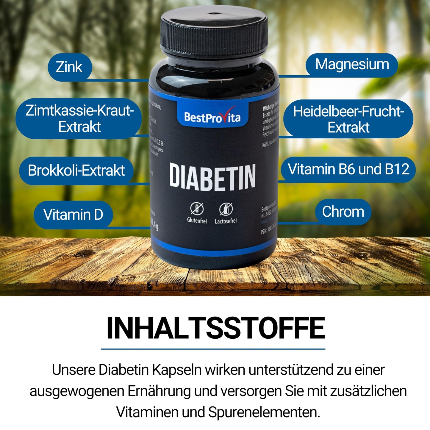 BestProvita Diabetin -kapsler (3 x 60 Diabetin -kapsler) - Naturlig multivitaminstøtte til type 2 -diabetes, blodsukkersænkning og diabetes vitaminer