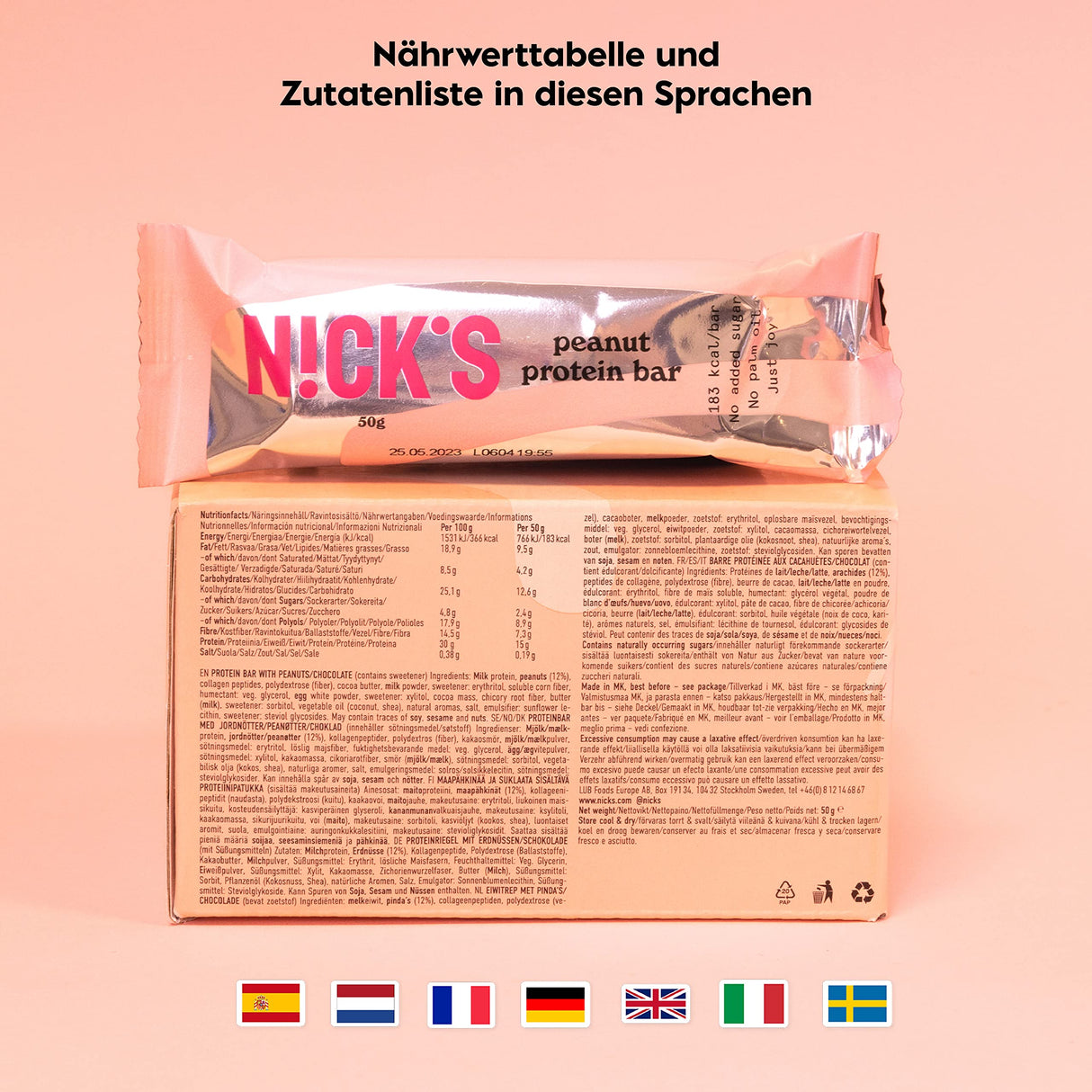 Nicks Protein Bar Ax, bare de proteine ​​keto gustări scăzute de carbohidrați fără zahăr adăugat, fără gluten | 15g proteină cu colagen (9 bare proteice x 50g)