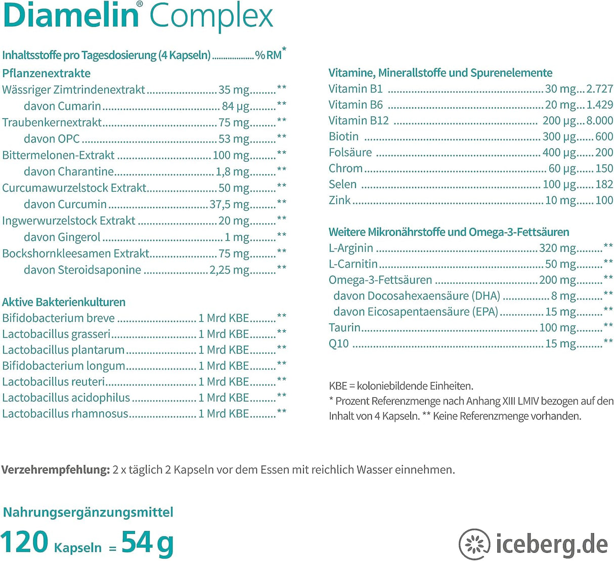 Complejo de diamelina: suplemento dietético para un nivel normal de azúcar en la sangre con cromo también adecuado para diabéticos: 26 vitaminas y micronutrientes como OPC, canela, jengibre, bacterias intestinales importantes