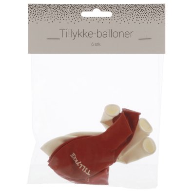 BALLON TILLYKKE RØ HV 6ST 25CM