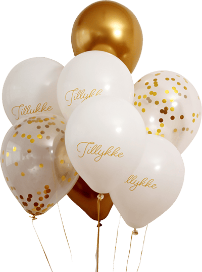Ballonbuket 8 Stk 30 CM Guld Hvid