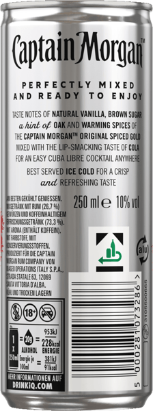Captain Morgan & Cola 10% 025 l + Pant