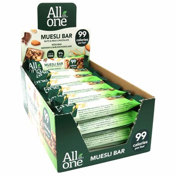 Alt i en Müslibar nødder og mælkechokolade 25 g.