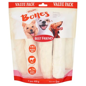 Cel mai bun prieten Bones Bigbite Chewing Roll White 17cm, 7-pachet